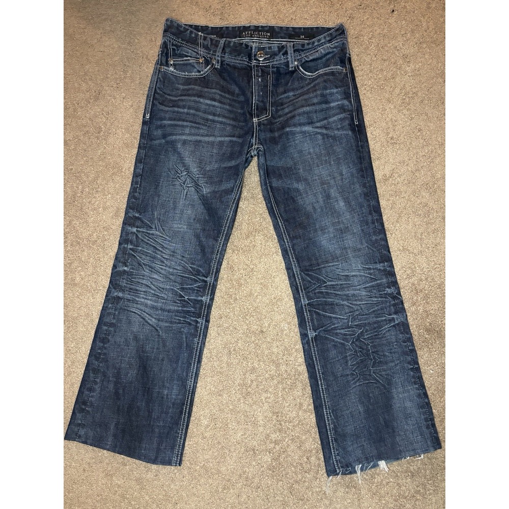Affliction Cooper Relaxed Boot Cut Denim Blue Jeans Size 34x30 Embroidered Baggy